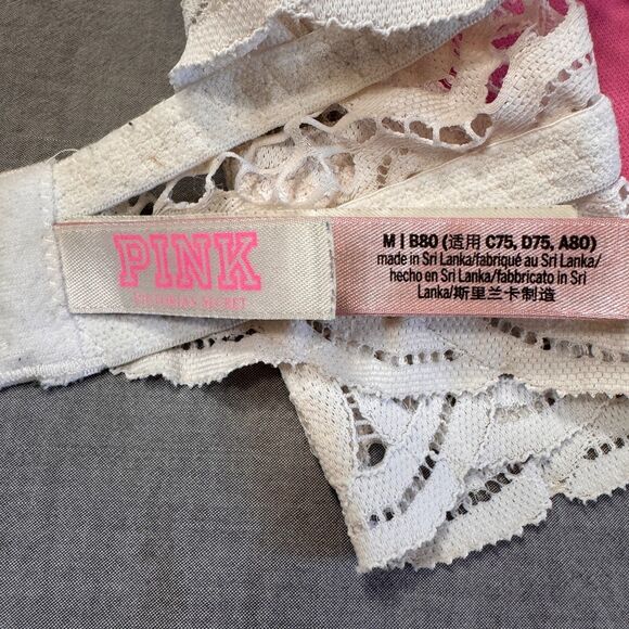Victorias Secret Pink Push Up Bralette Bra Med (34CD-36AB) High Neck White Lace - Picture 6 of 10